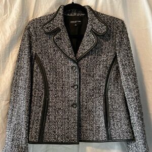 Tailored Jones New York blazer leathery trim black and white tweed type …